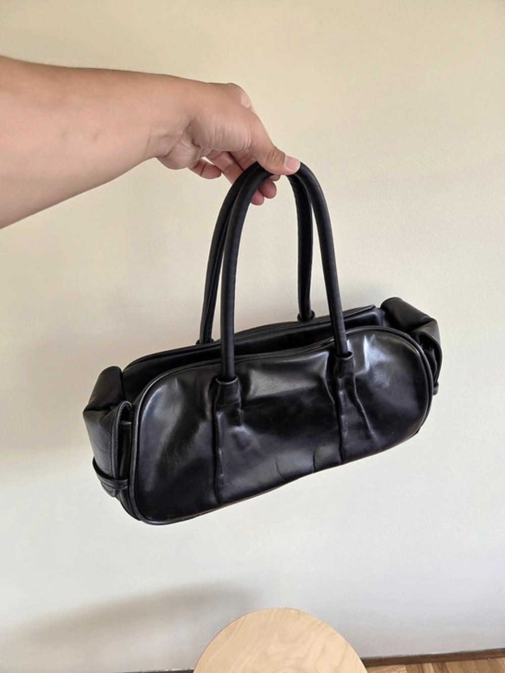 YOHJI YAMAMOTO Black Leather Long Bowling Bag